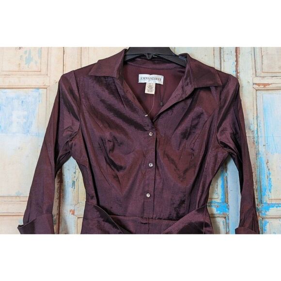 Emma Street Womens Size 14 Wine Purple Collared Tie Front Tafetta Dress 1123210 - Picture 4 of 10